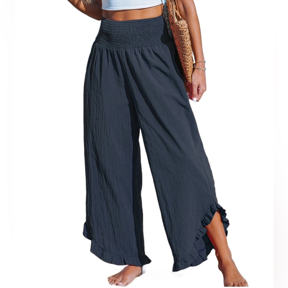 Women's Blue Waist Straight Leg Pants.